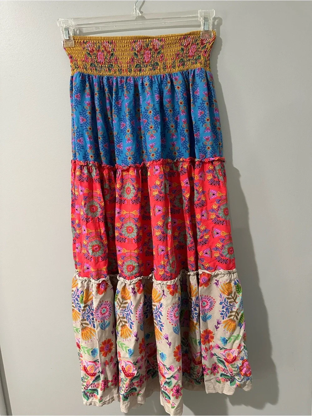 NATURAL LIFE Multicolor Tiered Maxi Skirt with Blue, Pink, Yellow & Cream Panels - Picture 1 of 4